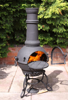 Image of EX-DISPLAY / COLLECTION ONLY -Large Toledo Black Cast Iron Chiminea Fireplace with BBQ grill