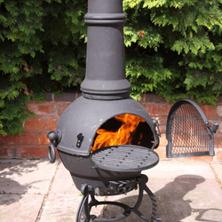 Image of EX-DISPLAY / COLLECTION ONLY -Large Toledo Black Cast Iron Chiminea Fireplace with BBQ grill