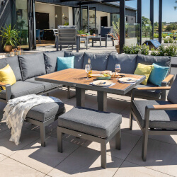 Small Image of Hartman Asher Rectangular Casual Dining Set with Adjustable Table - Matt Xerix/Grey Harris/Teak