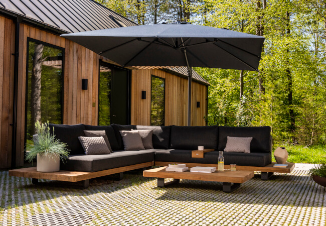 Image of Life Fitz Roy Teak Lounge Corner Sofa Set with Soltex Graphite Cushions