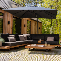 Image of Life Fitz Roy Teak Lounge Corner Sofa Set with Soltex Graphite Cushions