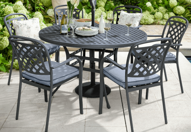 Image of Hartman Berkeley 6 Seat Round Dining Set in Antique Grey / Platinum - NO PARASOL