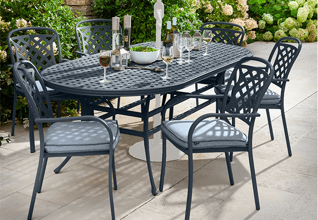 Image of Hartman Berkeley 6 Seat Oval Dining Set - Antique Grey/Platinum -NO PARASOL