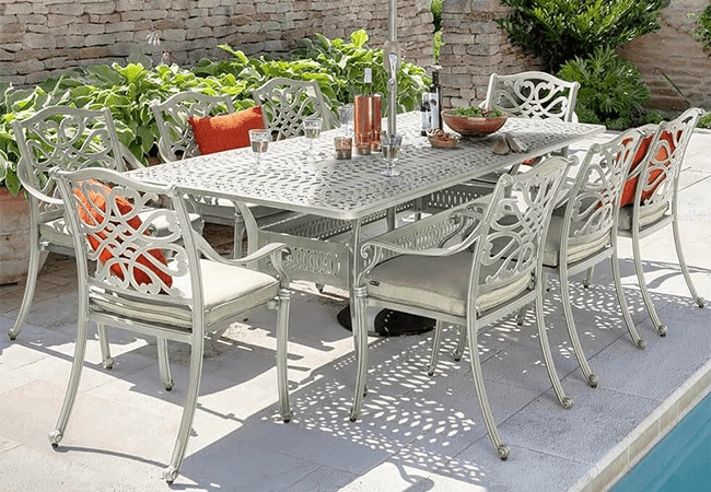 Image of Hartman Capri 8 Seat Rectangular Dining Set in Maize / Wheatgrass - NO PARASOL