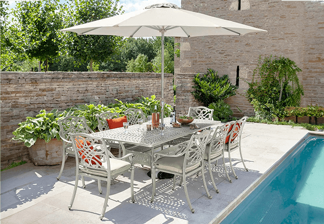 Image of Hartman Capri 8 Seat Rectangular Dining Set in Maize / Wheatgrass
