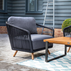 Small Image of Hartman Eden Lounge Chair - Carbon/Noir Rope/Acacia wood
