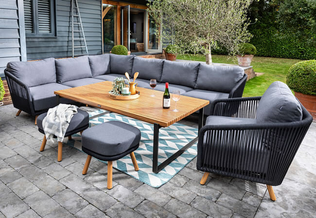 Image of Hartman Eden Rectangular Corner Sofa Set - Carbon/Noir/Acacia Wood