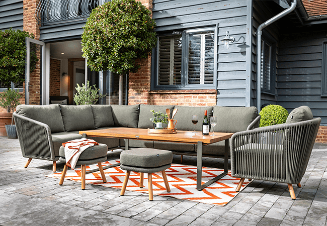 Image of Hartman Eden Rectangular Corner Sofa Set - Moss/Juniper Rope/Acacia Wood