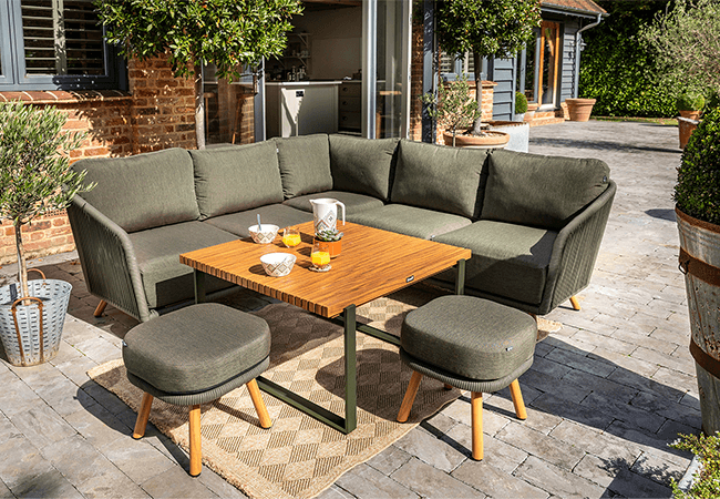Image of Hartman Eden Square Corner Sofa Set - Moss/Juniper Rope/Acacia Wood