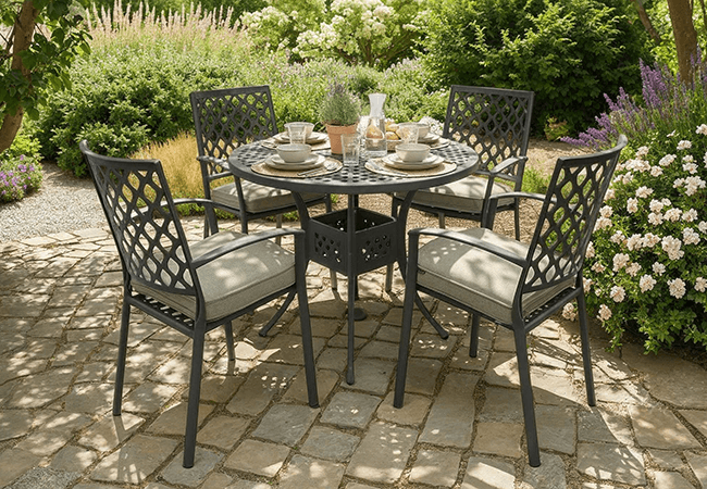 Image of Hartman Avebury 4 Seat Dining Set in Antique Moss / Wheatgrass - No Parasol