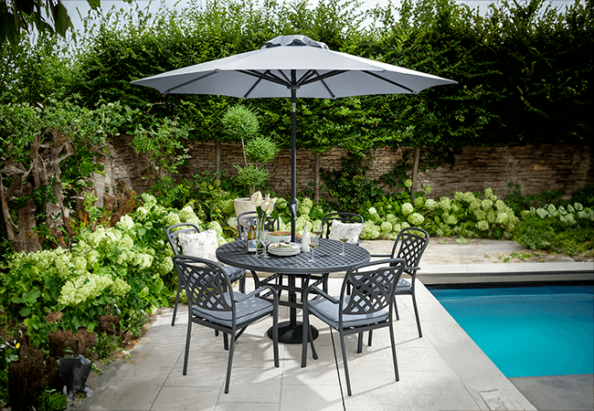 Image of Hartman Berkeley 6 Seat Round Dining Set in Antique Grey / Platinum