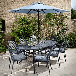 Image of Hartman Berkeley 8 Seat Oval Dining Set in Antique Grey / Platinum