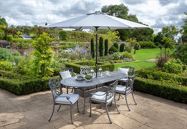 Image of Hartman Capri 6 Seat Oval Dining Set in Antique Grey / Platinum