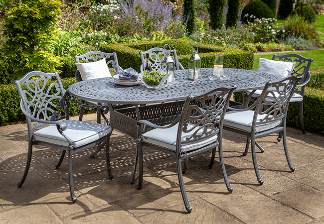 Image of Hartman Capri 6 Seat Oval Dining Set in Antique Grey - NO PARASOL