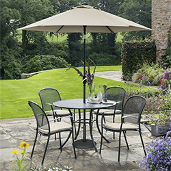 Image of Kettler Caredo 4 Seater Round Dining Set with Parasol in Stone
