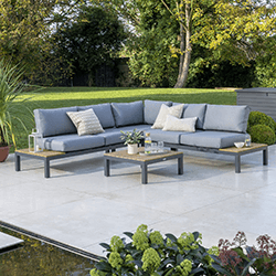 Small Image of Kettler Elba Low Corner Sofa Set with Signature Cushions in Anthracite / Teak
