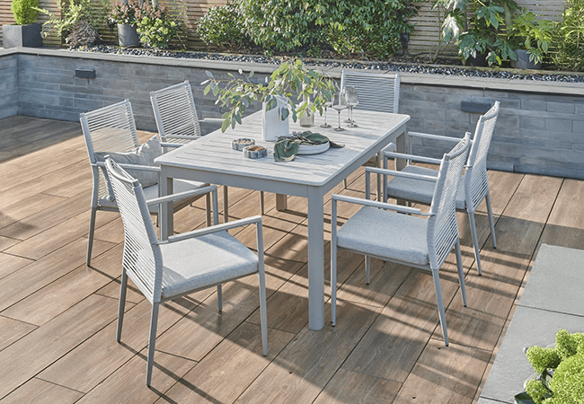 Image of Kettler Trento 6 Seat Extendable Dining Set in Pebble