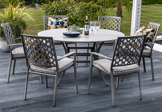 Image of Hartman Avebury 6 Seat Round Ceramic Table Dining Set in Crimini / Moon - No Parasol