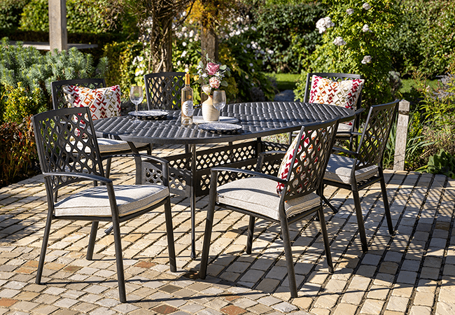Image of Hartman Avebury 6 Seat Oval Dining Set in Bronze / Oatmeal - No Parasol