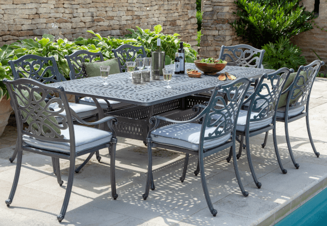 Image of Hartman Capri 8 Seat Rectangular Dining Set in Antique Grey - NO PARASOL