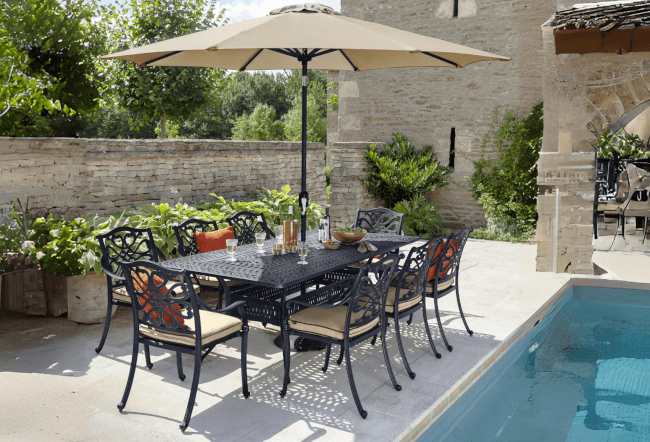 Image of Hartman Capri 8 Seat Rectangular Dining Set in Bronze/Amber