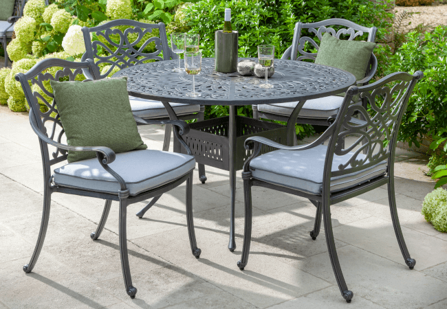 Image of Hartman Capri 4 Seat Round Dining Set in Antique Grey - NO PARASOL