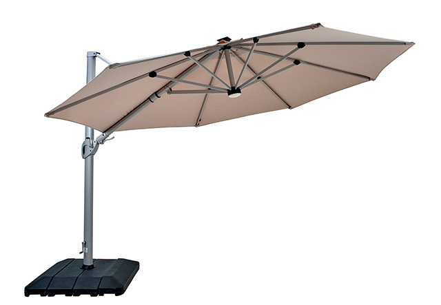 Image of Hartman Caribbean Round Cantilever Parasol with Solar Powered Lights - Natural