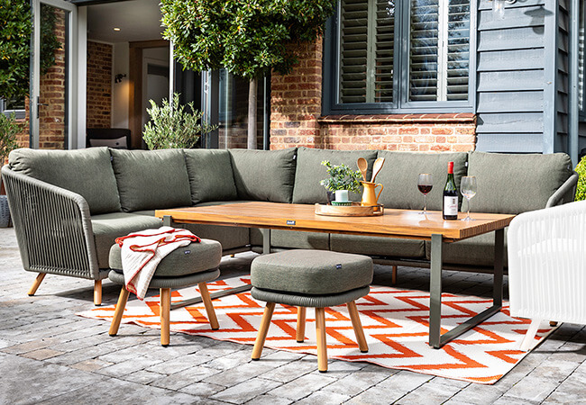 Image of Hartman Eden Rectangular Corner Sofa Set - Moss/Juniper Rope/Acacia Wood - NO CHAIR