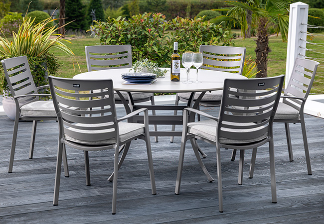 Image of Hartman Lyra 6 Seater Dining Set in Crimini / Moon - No Parasol