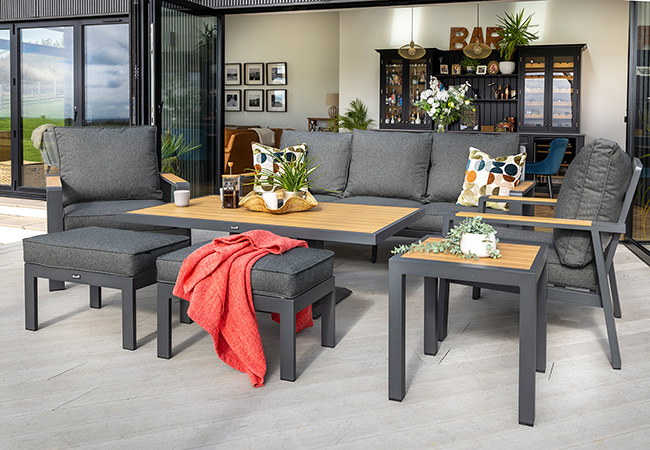 Image of Hartman Sonas 3 Seat Sofa Lounge Set with Gas Pump Adjustable Table in Matt Xerix / Harris