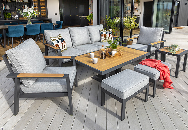 Image of Hartman Sonas 3 Seat Sofa Lounge Set with Gas Pump Adjustable Table in Matt Xerix / Haze