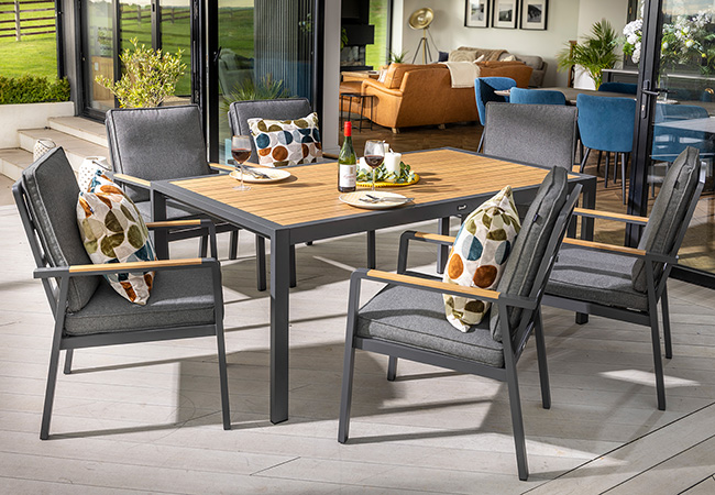 Image of Hartman Sonas 6 Seat Rectangular Dining Set in Matt Xerix / Harris