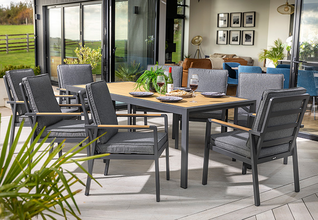 Image of Hartman Sonas 8 Seat Rectangular Dining Set in Matt Xerix / Harris