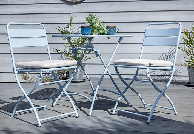Image of Hartman Urban Folding Bistro Set in Duck Egg Blue / Ivory