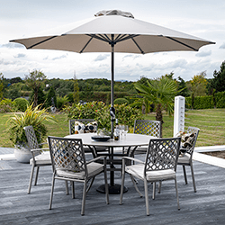 Small Image of Hartman Avebury 6 Seat Round Ceramic Table Dining Set in Crimini / Moon