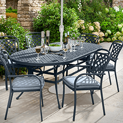 Image of Hartman Berkeley 6 Seat Oval Dining Set - Antique Grey/Platinum -NO PARASOL