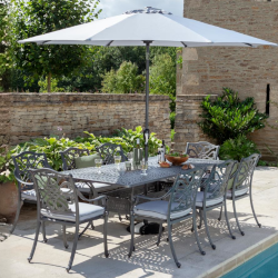 Image of Hartman Capri 8 Seat Rectangular Dining Set in Antique Grey/Platinum