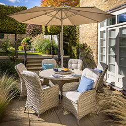 Image of Hartman Eton Tuscan 6 Seat Round Dining Set with Lazy Susan in Beech/Oatmeal
