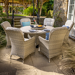 Image of Hartman Eton Tuscan 6 Seat Round Dining Set with Lazy Susan in Beech/Oatmeal - No Parasol
