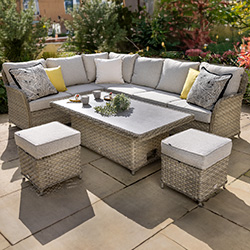 Image of Hartman Eton Rectangular Corner Sofa Set with Adjustable Table in Beech/Oatmeal