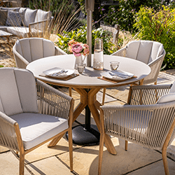 Small Image of Hartman Portico 4 Seat Round Dining Set in Almond and Ivory - NO PARASOL