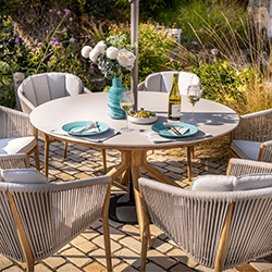 Small Image of Hartman Portico 6 Seat Round Dining Set in Almond and Ivory - NO PARASOL