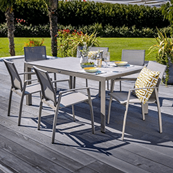Small Image of Hartman Rio 6 Seat Rectangular Dining Set in Taupe and Pewter - NO PARASOL