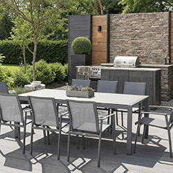 Small Image of Hartman Rio 8 Seat Rectangular Dining Set in Taupe and Pewter