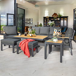 Image of Hartman Sonas 3 Seat Sofa Lounge Set with Gas Pump Adjustable Table in Matt Xerix / Harris