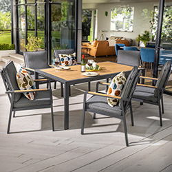 Image of Hartman Sonas 6 Seat Rectangular Dining Set in Matt Xerix / Harris
