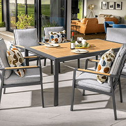 Small Image of Hartman Sonas 6 Seat Rectangular Dining Set in Matt Xerix / Haze