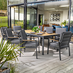 Image of Hartman Sonas 8 Seat Rectangular Dining Set in Matt Xerix / Harris