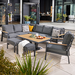 Image of Hartman Sonas Rectangular Corner Sofa Set with Gas Pump Adjustable Table in Matt Xerix / Harris