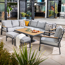 Small Image of Hartman Sonas Rectangular Corner Sofa Set with Gas Pump Adjustable Table in Matt Xerix / Haze